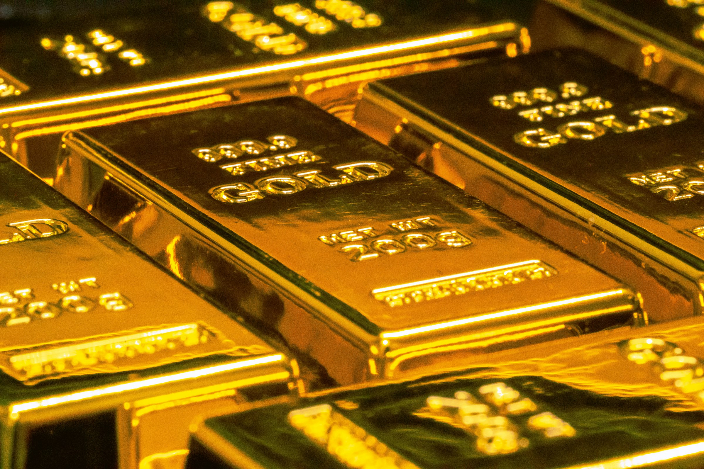 Stacked refined gold bars